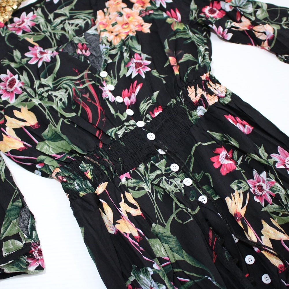 Black Floral Button Down Maxi Dress - Picture 6 of 6